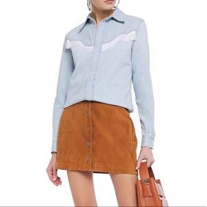 Ganni fringe trim western style denim shirt size 4